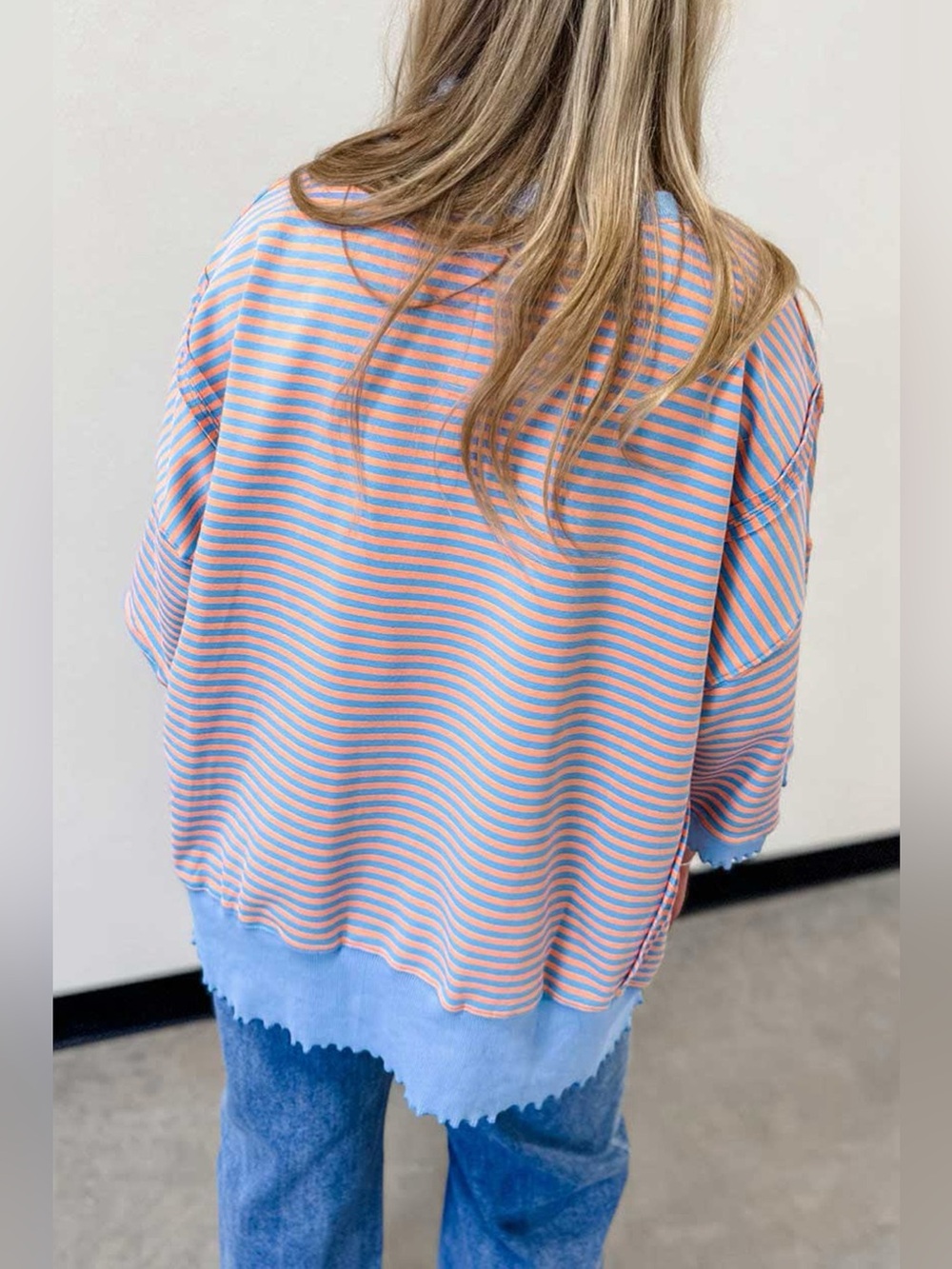 Striped Raw-Edge Casual Blouse - Picture 2 of 4
